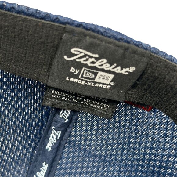 Titleist X FootJoy Pro V1 Golf Hat Cap L XL Stretch Mesh 6 Panel FJ Navy Blue - Picture 5 of 7